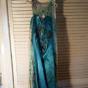 Samgami sleeveless satin & tulle turquoise Ana princess costume sz 150 / 10-12